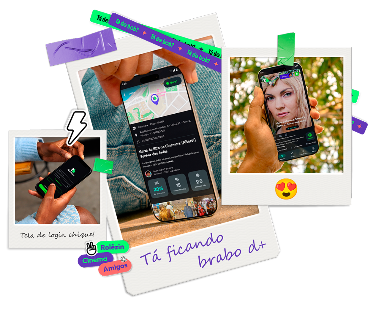 Fotos polaroid com as imagens do app tadebob, que está sendo desenvolvido